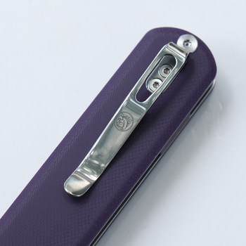 Vosteed Corgi Flipper Button Lock Folding Knife Purple G10 Handle 14C28N Plain Edge Satin Finish CG3S07