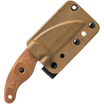 Tops Little Bugger Fixed Blade Knife Tan Canvas Micarta Handle 1095HC Plain Edge Tumbled Finish Tops Little Bugger Fixed Blade Knife Tan Canvas Micarta Handle 1095HC Plain Edge Tumbled Finish