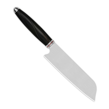 QSP Santoku Fixed Blade Knife Ebony Wood Handle 14C28N Plain Edge Satin Finish KK-002A