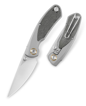 Bestech LITO Folding Knife Titanium/Black Canvas Micarta Handle M390 Plain Edge Satin Finish BT2307A