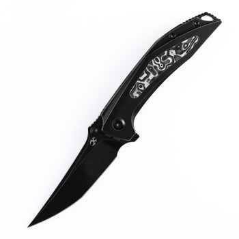 Kansept Baku Folding Knife Black Titanium Black/White Carbon Fiber Handle S35VN Plain Black Blade K1056A6