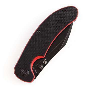 Kansept Nesstreet Folding Knife Black/Red G10 Handle 154CM Plain Edge Black Stonewash Finish T1039A2