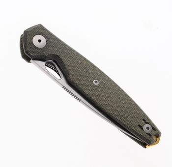 GiantMouse Knives ACE REO Folding Knife Green Canvas Micarta Handle Magnacut Plain Edge Satin Finish