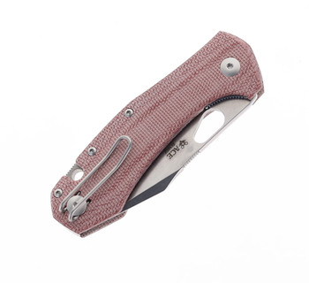 GiantMouse Knives ACE Atelier (“Mini-Grand”) Folding Knife Red Canvas Micarta Handle Elmax Plain Edge Stonewash Finish