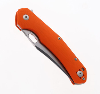 GiantMouse Knives ACE Jutland Folding Knife Orange G10 Handle Elmax Plain Edge Stonewash Finish