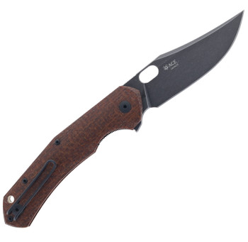 GiantMouse Knives ACE Jutland Folding Knife Burlap Micarta Handle Vanadis 4E Plain Edge PVD Finish