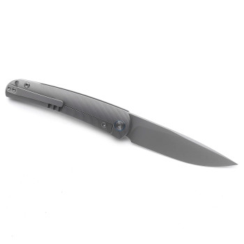 Miguron Akri Folding Knife Front Flipper Sandblasted Gray Titanium Handle M390 Blade Steel