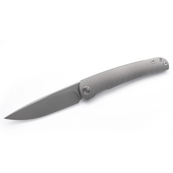momo Miguron Akri Folding Knife Front Flipper Sandblasted Gray Titanium