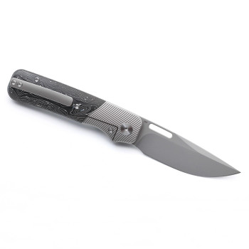 Miguron Flix II Folding Knife Silver Carbon Fiber Handle S90V Plain Edge AM8-001SRII