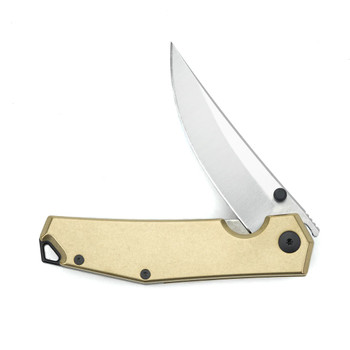GiantMouse Knives ACE Clyde Folding Knife Brass Handle/Black Hardware Elmax Plain Edge Satin Finish