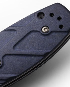 Benchmade Mini Barrage Folding Knife Blue Canyon Richlite Handle S30V Drop Point Plain Edge Satin Finish 585-03