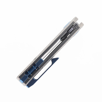 Divo Nip Folding Knife Stonewash Titanium Handle w/ Blue Hardware Stonewashed S90V Blade