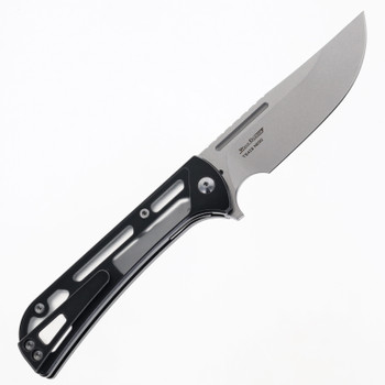 Two Sun Folding Knife Titanium Inlay Acrylic Handle N690 Plain Edge TS428-N690