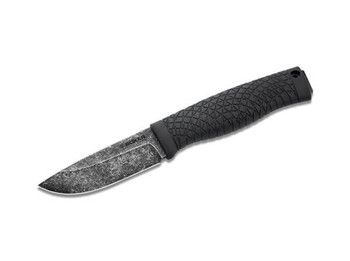 Boker Bronco Mini Fixed Blade Knife Black TPE Handle 80CrV2 Drop Point Plain Edge 121505