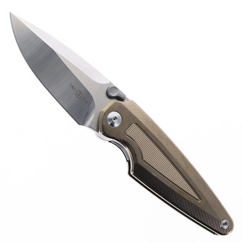 Two Sun Folding Knife Gold Titanium Handle M390 Plain Edge TS439-Color-Gold