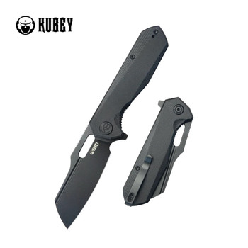 Kubey Atlas Liner Lock Folding Knife Black G10 Handle 14C28N Sheepsfoot Plain Edge Blackwash Finish KU328G