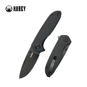 Kubey Belus Folding Knife Black G10 Handle AUS10 Plain Edge Blackwash Finish KU342E