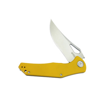 Kubey Phemius Liner Lock Folding Knife Yellow G10 Handle 14C28N Clip Point Plain Edge Sandblast Finish KU149G
