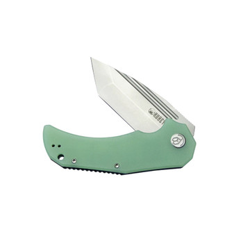 Kubey Bravo One Folding Knife Jade G10 Handle AUS-10 Tanto Plain Edge Beadblast Finish KU318D