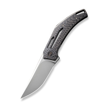 WE Speedliner Folding Knife Black Twill Carbon Fiber Handle 20CV Drop Point Plain Edge Silver Bead Blast Finish WE22045B-1