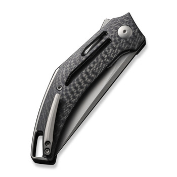 WE Speedliner Folding Knife Black Twill Carbon Fiber Handle 20CV Drop Point Plain Edge Silver Bead Blast Finish WE22045B-1