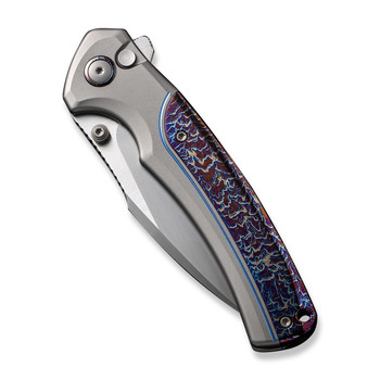 WE Ziffius Folding Knife Gray/Blue Titanium Handle 20CV Wharncliffe Plain Edge Hand Rubbed Satin Finish WE22024D-4