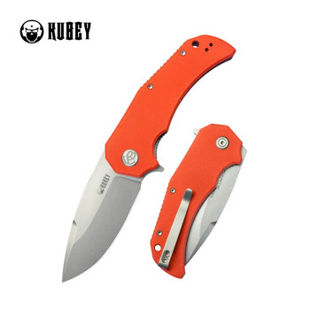 Kubey Bravo One Folding Knife Orange G10 Handle AUS-10 Drop Point Plain Edge Bead Blast Finish KU319B