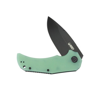 Kubey Bravo One Folding Knife Jade G10 Handle AUS-10 Drop Point Plain Edge Blackwash Finish KU319C