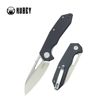Kubey Vagrant Folding Knife Black G10 Handle 14C28N Sheepsfoot Plain Edge Sandblast Finish KU291N
