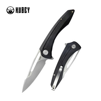 Kubey Merced Folding Knife Black G10 Handle AUS-10 Drop Point Plain Edge Bead Blast Finish KU345A