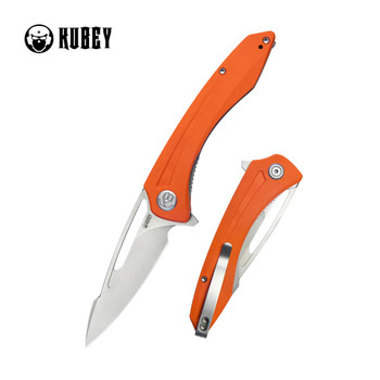 Kubey Merced Folding Knife Orange G10 Handle AUS-10 Drop Point Plain Edge Beadblast Finish KU345B