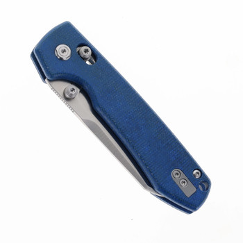 Vosteed Raccoon Crossbar Lock Folding Knife Blue Micarta Handle 14C28N Cleaver Plain Edge Satin Finish A0515