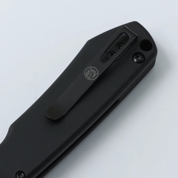 Vosteed Raccoon Button Lock Folding Knife Black Aluminum Handle Nitro-V Drop Point Plain Edge Black Stonewash Finish A0415