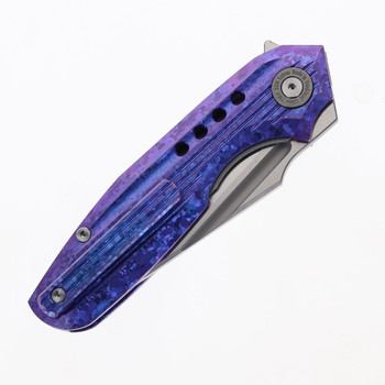 Two Sun Folding Knife Blue Crystallized Titanium Handle M390 Plain Edge TS194-M390-Blue