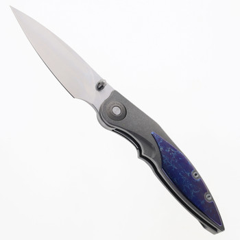 Two Sun Folding Knife Blue/Black Titanium Handle D2 Plain Edge TS413