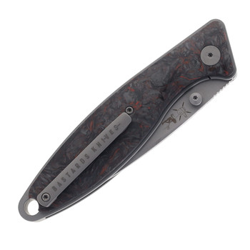 Bastard Venator Folding Knife Red/Black Carbon Fiber Handle N690 Plain Edge Dark Beadblast Finish BK-Ven-RD