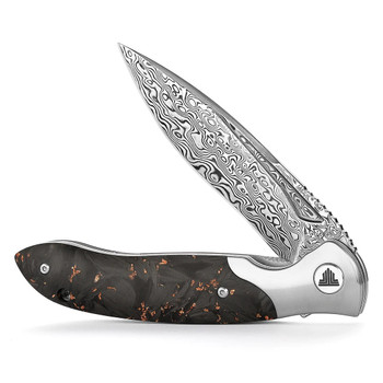 Trivisa Virgo-05 Folding Knife Titanium/Carbon Fiber Handle Damascus Plain Edge