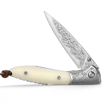 Trivisa Piscis Austrinus-02W Folding Knife Bone Handle Damascus Plain Edge