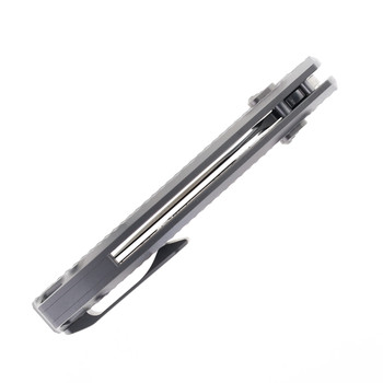 Kunwu Django Folding Knife Bead Blast Gray Diamond Titanium Handle ELMAX Plain Edge Satin Finish X707T-1A