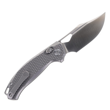 Kunwu Django Folding Knife Bead Blast Gray Diamond Titanium Handle ELMAX Plain Edge Satin Finish X707T-1A