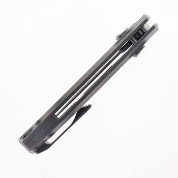 Kunwu Django Folding Knife Bead Blast Gray Orange Peel Titanium Handle ELMAX Plain Edge Satin Finish X707T-2