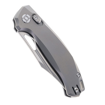 Kunwu Django Folding Knife Bead Blast Gray Orange Peel Titanium Handle ELMAX Plain Edge Satin Finish X707T-2
