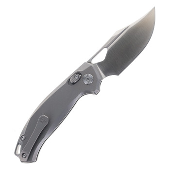 Kunwu Django Folding Knife Bead Blast Gray Orange Peel Titanium Handle ELMAX Plain Edge Satin Finish X707T-2