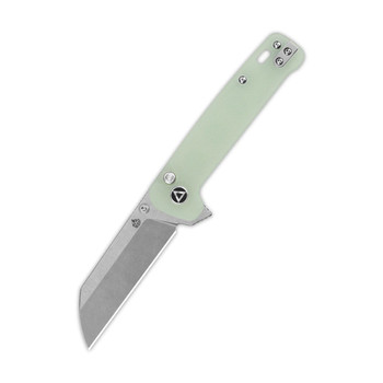 QSP Penguin Button Lock Folding Knife Jade G10 Handle 14C28N Plain Edge QS130BL-B1