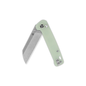 QSP Penguin Button Lock Folding Knife Jade G10 Handle 14C28N Plain Edge QS130BL-B1