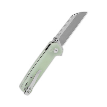 QSP Penguin Button Lock Folding Knife Jade G10 Handle 14C28N Plain Edge QS130BL-B1