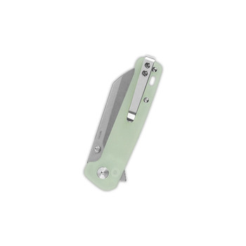 QSP Penguin Button Lock Folding Knife Jade G10 Handle 14C28N Plain Edge QS130BL-B1