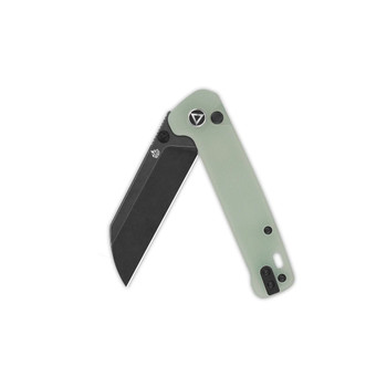 QSP Penguin Button Lock Folding Knife Jade G10 Handle 14C28N Plain Black Blade QS130BL-B2