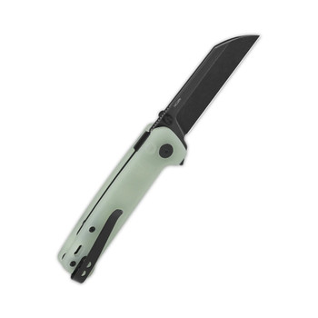 QSP Penguin Button Lock Folding Knife Jade G10 Handle 14C28N Plain Black Blade QS130BL-B2