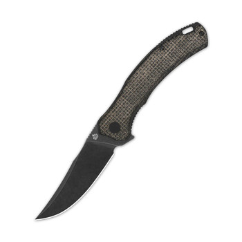 QSP Walrus Liner Lock Folding Knife Dark Brown Rough Micarta Handle D2 Plain Black Blade QS151-B2